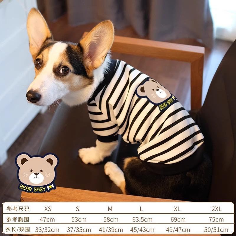 Pet Corgi Dog Clothes Spring and Autumn Clothing Anti-hair Loss Teddy Bichon Shiba Inu Small Dog Two-legged Striped Sweater Winter