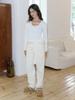 KIJUN Belted U-Neck Top Ivory