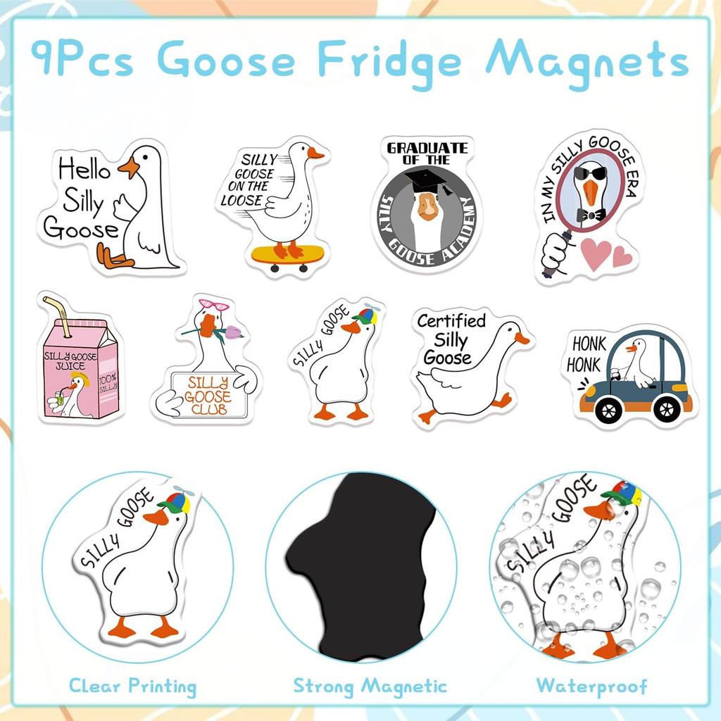 Goose Fridge Magnet Set- 9Pcs Funny Animal Refrigerator Magnetic Stickers Goose Magnets Silly for Fridge Cute Meme Fridge Magnets Gifts for Locker