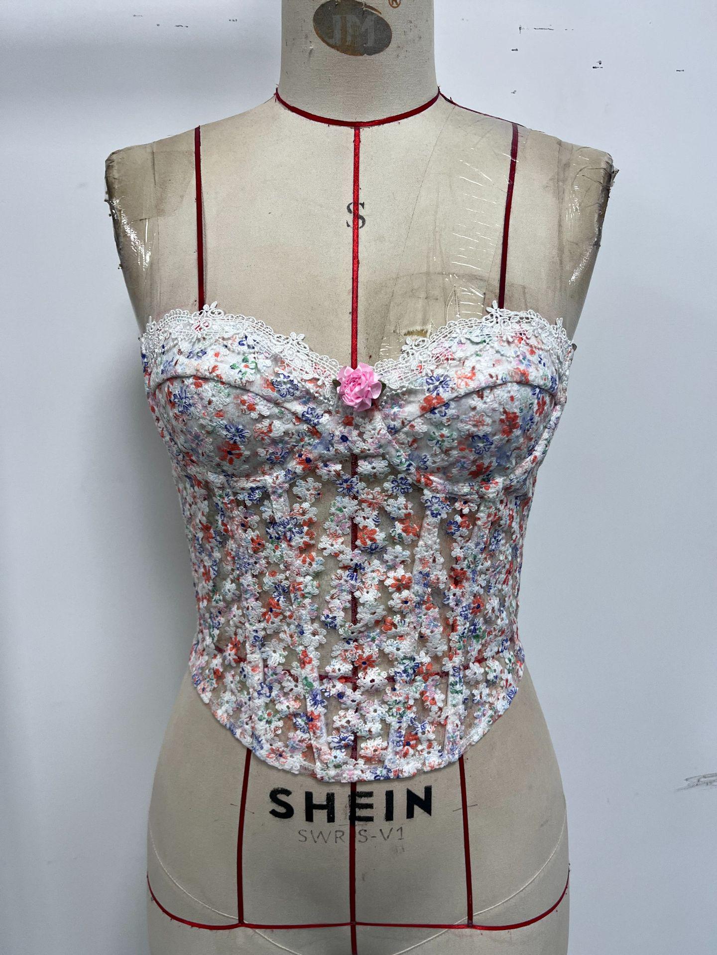 

Прозрачный топ-труба с цветочной вышивкой Xia Xinpin со стальным кольцом и поддержкой Fishbone Large