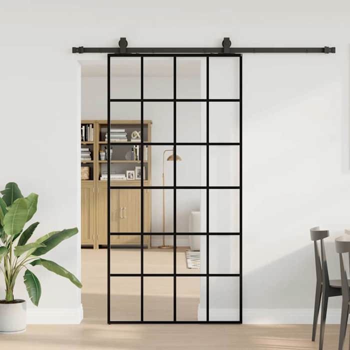 VidaXL Porte coulissante kit de quincaillerie noir 102x205cm verre ESG, porte intérieure, porte de grange intérieure, porte 3375855