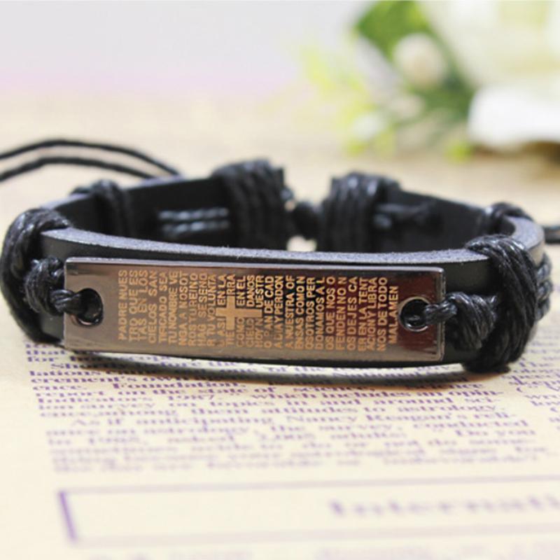 SCIONE Cross Scripture Bracelet Religious Handmade Leather Jewelry