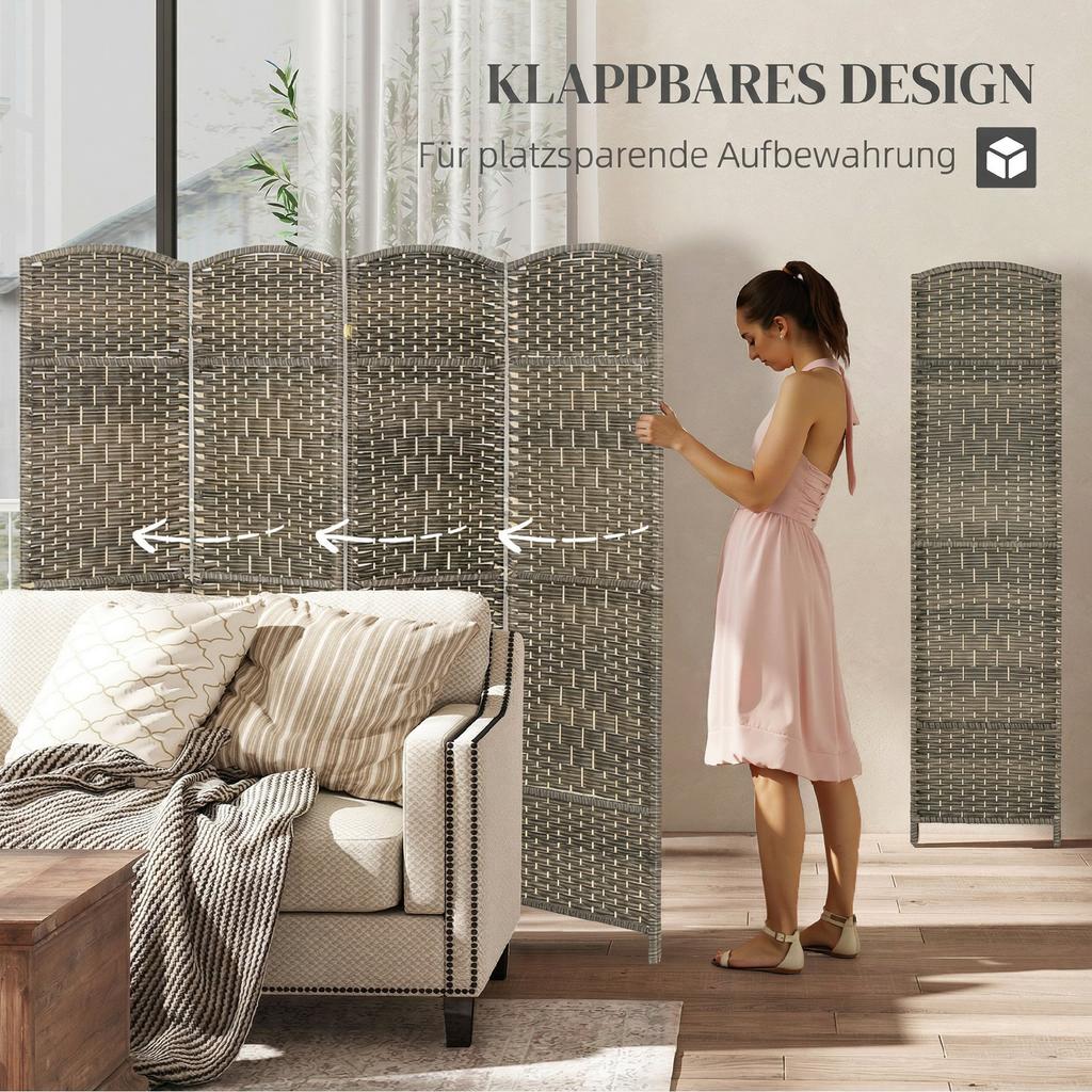 Wooden Room Divider, 4-Panel Folding Screen, 180 x 180 cm, Dark Oak