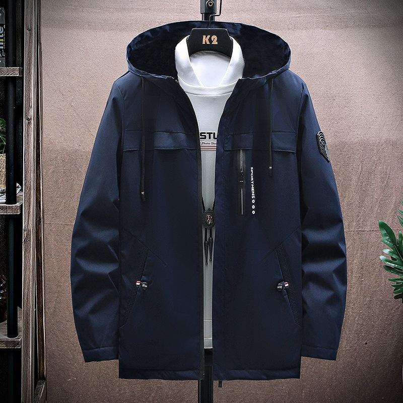 Add fleece thick fashion men's slim hooded coat Men's casual jacket trench coat trend long