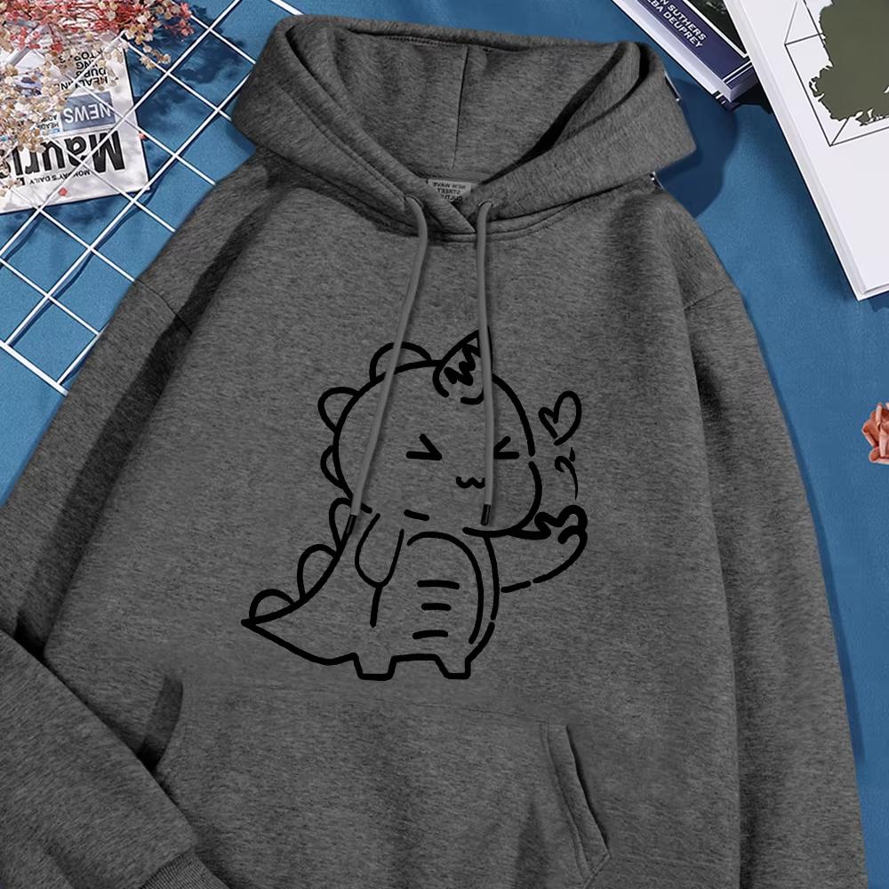 Little Dinosaur Cares More About You Than Anything Else Sweatshirt Male Fashion Fleece Hooded Autumn Crewneck Hoodies Casual