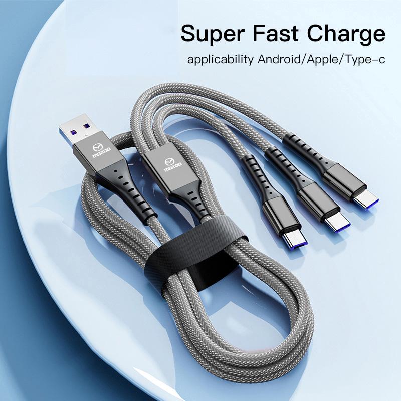 2025 Heißes 5A Datenkabel 66W Schnellladekabel Auto USB Schnellladung 3 in 1 für Mazda 2 6 3 CX5 CX80 CX70 CX90 MX30 CX60 CX50 CX30