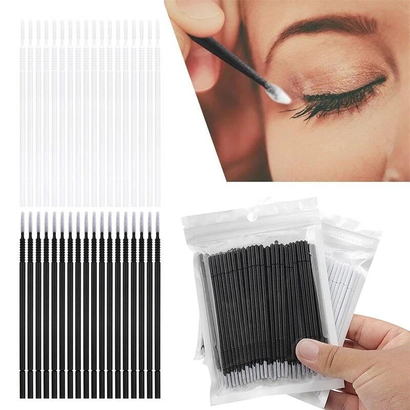 100 Stück Mikrobürsten-Applikatoren, biegsam, für falsche Wimpern, zur Reinigung von Wattestäbchen, multifunktionales Einweg-Wattestäbchen