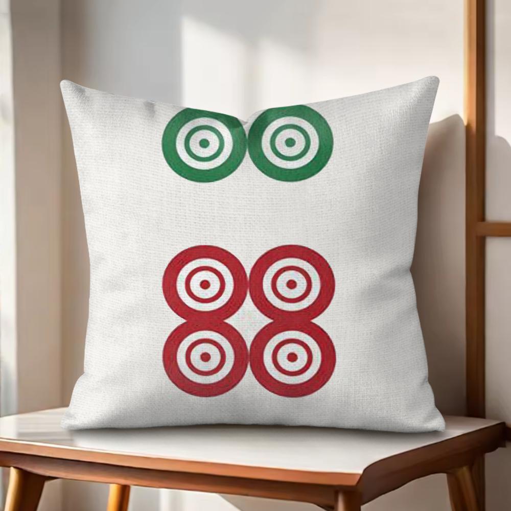 Fun Mahjong Cushion Cover Natural Linen Organic Fabric DoubleSided Printing Couch Pillow Covers Home Decor