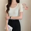 Fashion Ice Silk Short Sleeved Knitted Women's T-shirt Spring Summer New Slim Fit Thin Pullover Bottomed Sweater Women's Short Top Women's Clothing