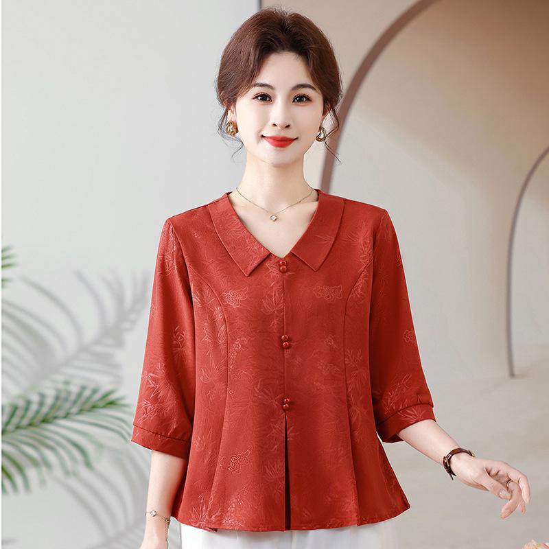 Stylish Slimming Summer Top for Women 40-50: Elegant Seven-Sleeve Blouse 5XL (72.5-77.5 kg)