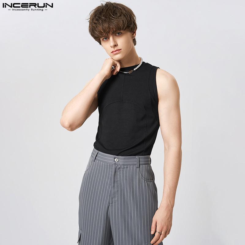 

INCERUN Летние мужские однотонные тонкие топы без рукавов