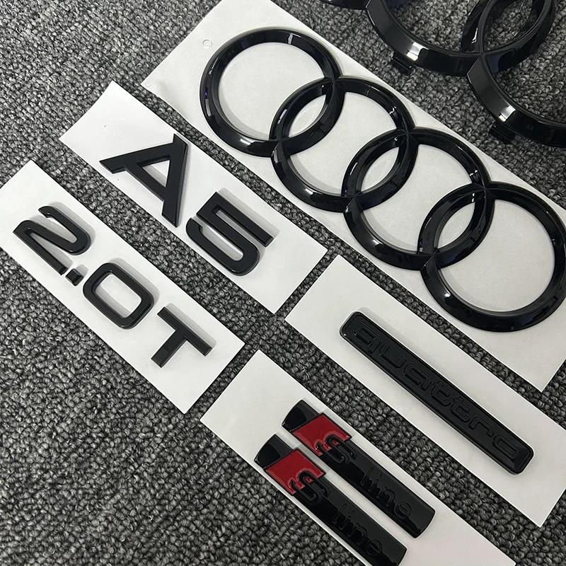 2026 2PCS 4Ring logo ABS Black Car Hood Front Grill Rear Trunk Emblem Sticker 1P A5 1P Quarrto 1P 2.0T 2P Sline For AUDI A5 2010-2019