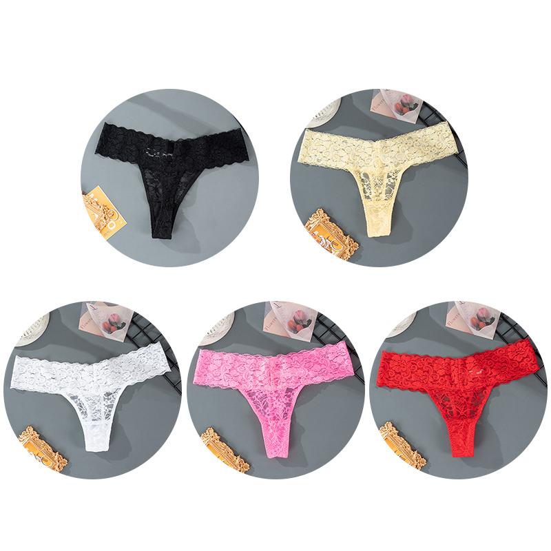 

5 шт., M-2XL, большие размеры, трусики-стринги для женщин, кружевное нижнее белье с цветочным принтом, прозрачные женские трусы, женское нижнее белье 2XL