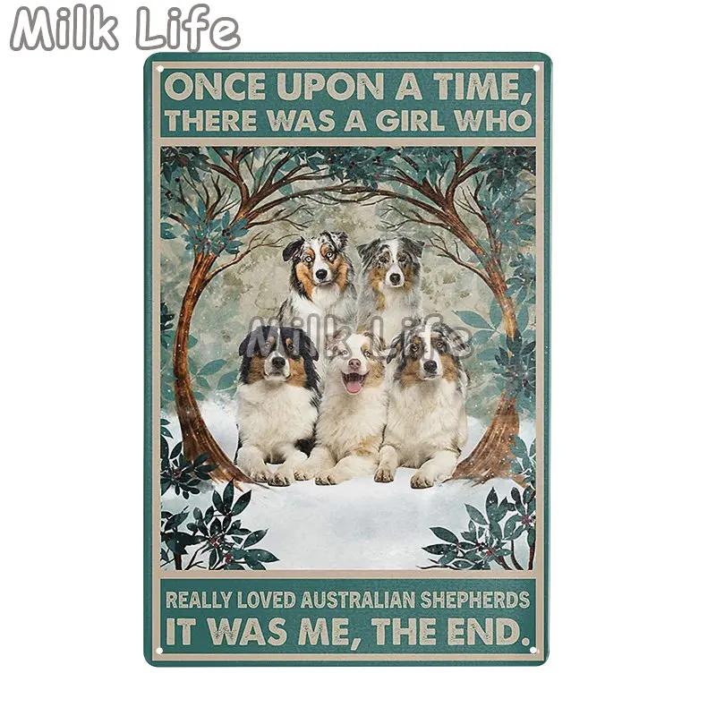 Metal Tin Sign Vintage Funny Border Collie Dog for Coffee Bathroom Toilet Pet Shop Home Sweet Home Sign Bedroom Art Wall Decor