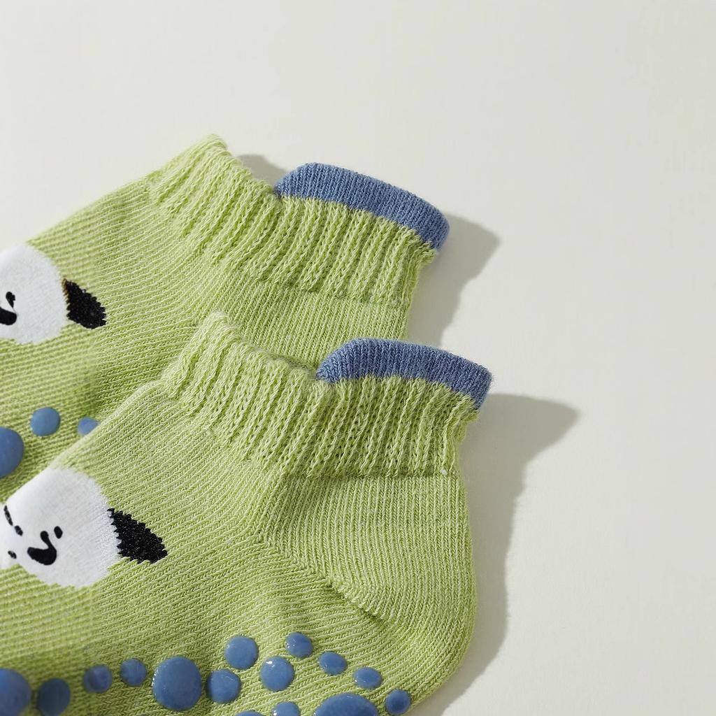 Rutschfeste Kleinkindsocken (0-5 Jahre) mit Silikonnoppen für Indoor-Hüpfen und Yoga, weiche Baumwollsocken mit Tiermotiven, 6 Paar