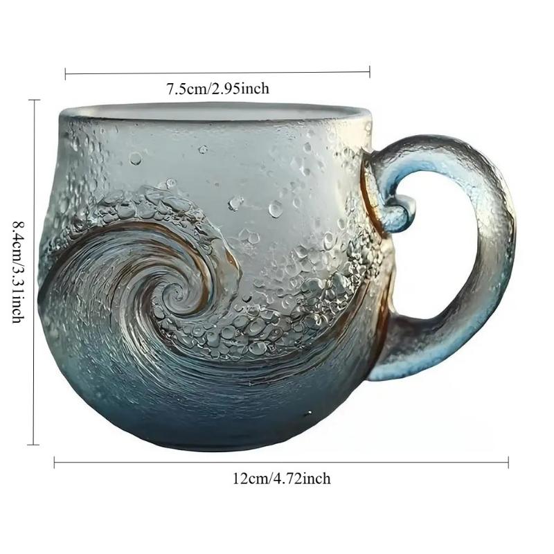 Ocean Themed Glass Coffee Mug With Sea Wave Design For Beach Bar Workplace Travel Use Unique Handmade Gift Idea