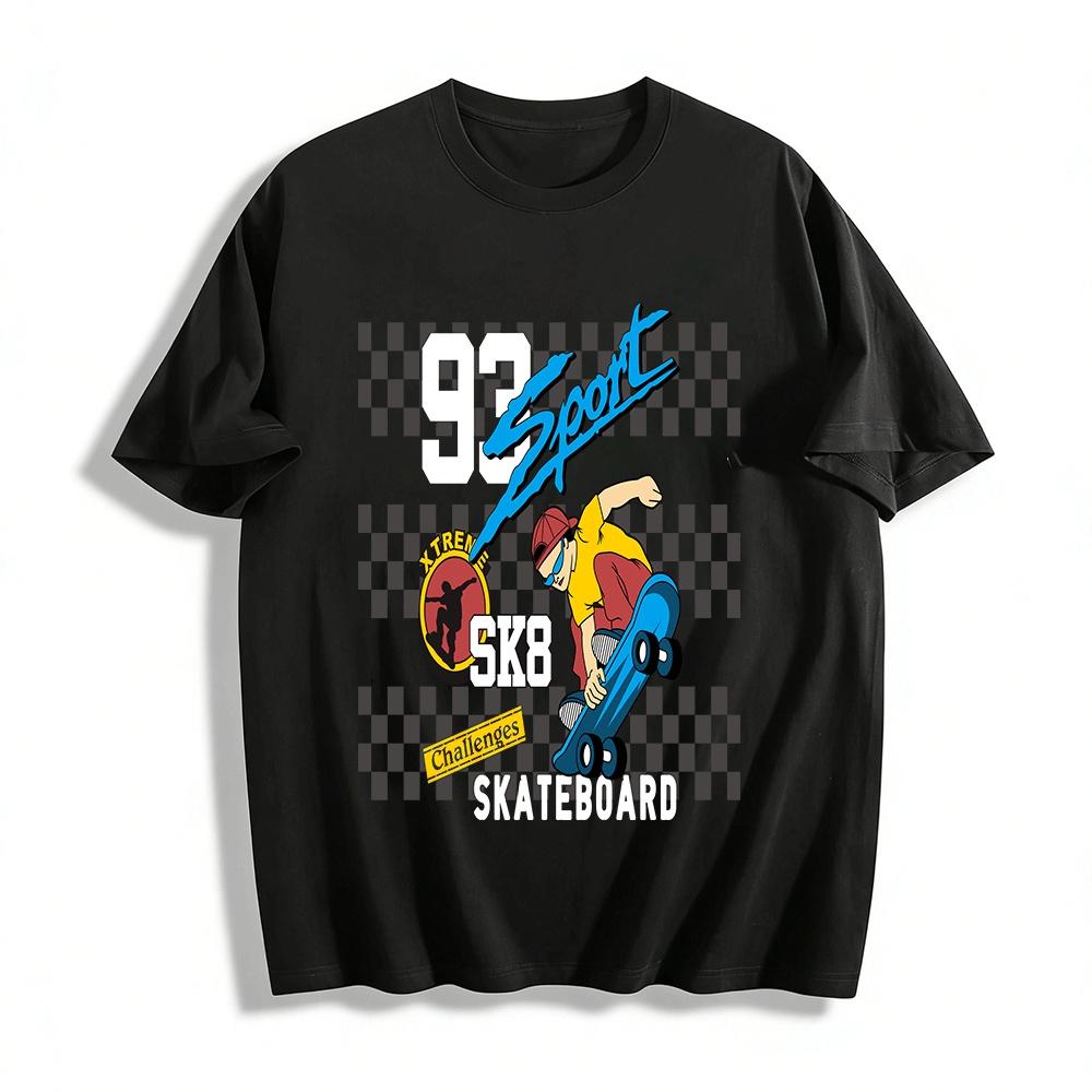 Vintage Street Skateboarding Graphic Tee Retro Sporty Loose Casual Top Pure cotton T-shirt XXS