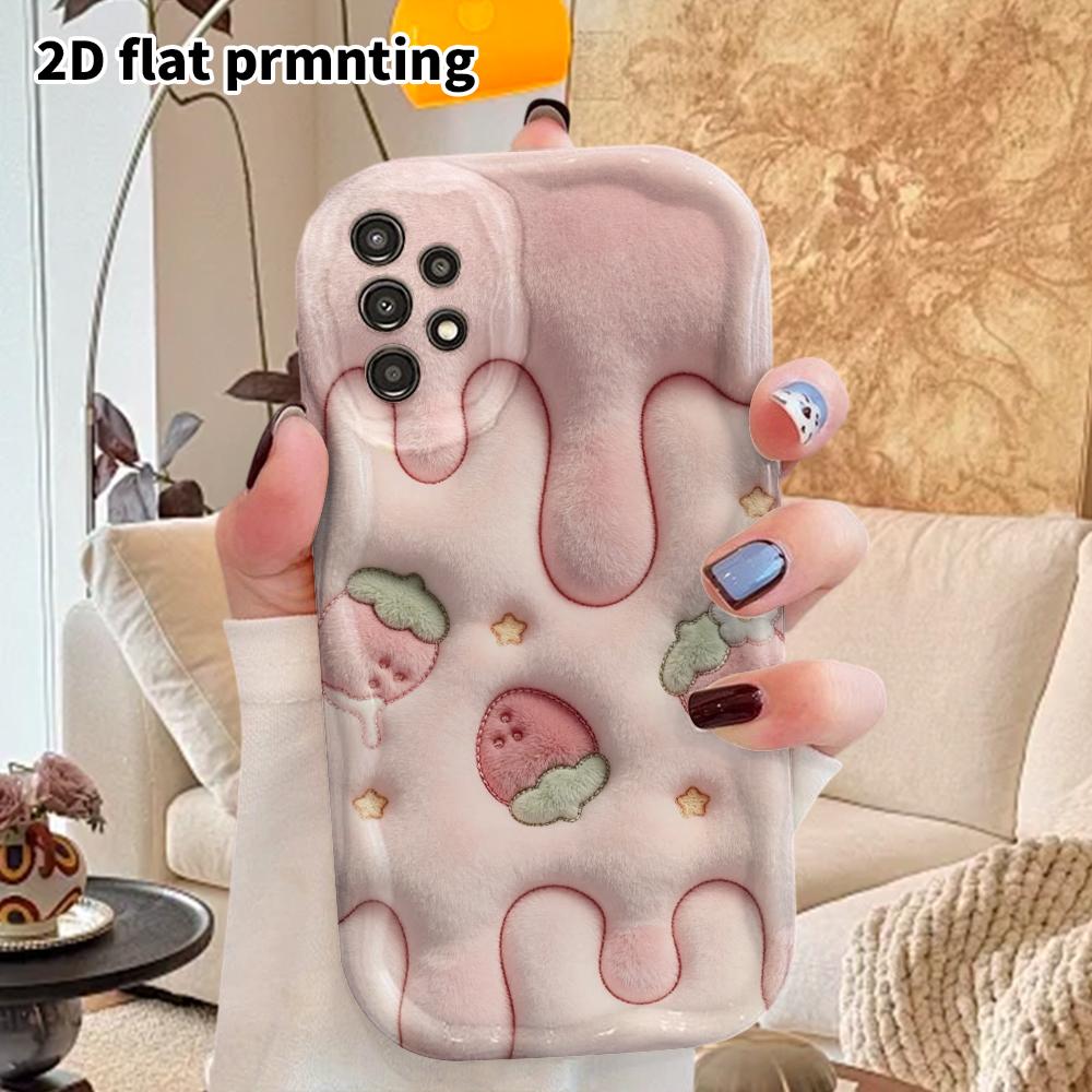Phone Case: 2D Flat Samsung Galaxy A34 A35 M05 M06 S20 S22 S21 FE Plus 5G Protective Case, Couple Style, Pink Strawberry, Christmas and Halloween Gift