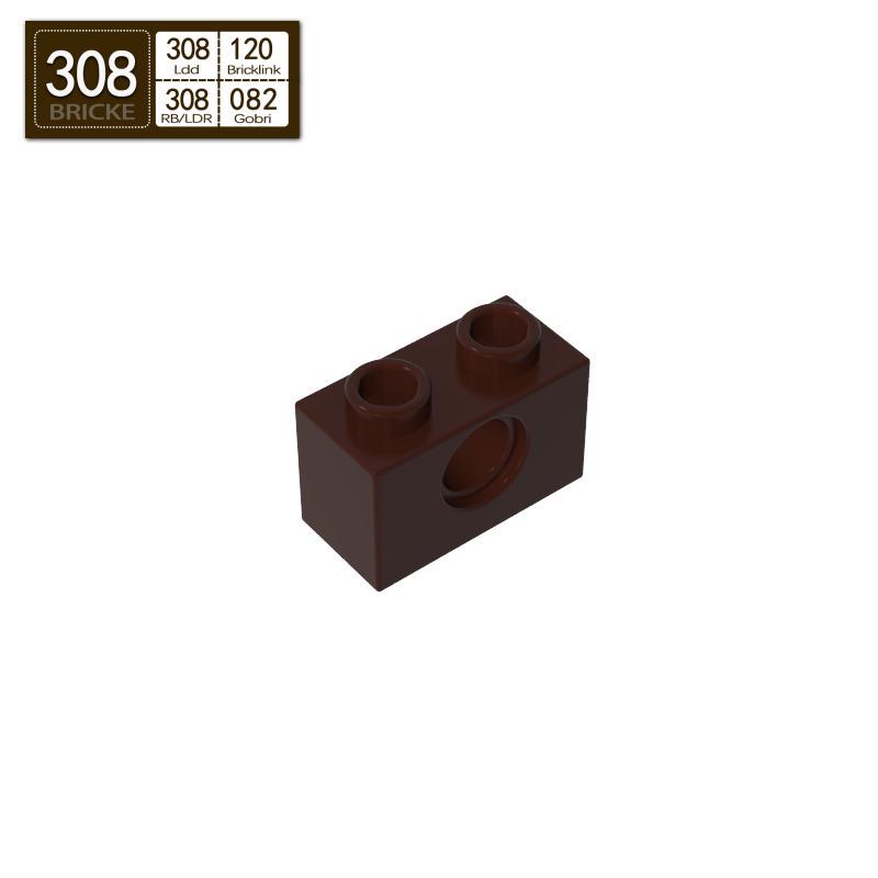 BRICKE 1x2 Brick with Hole - Compatible with Lego, MOC Loose Parts, Small Particle Building Blocks