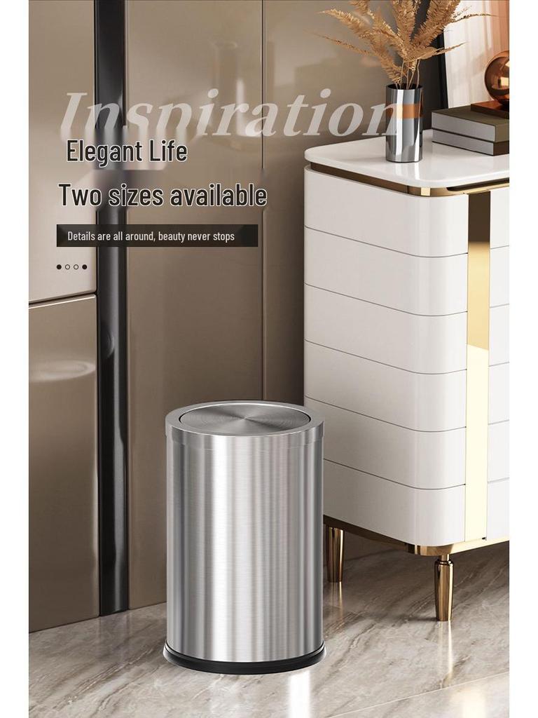 Stainless Steel Swing Lid Trash Can for Home and Kitchen, Light Luxury Design for Bathroom and Living Room.