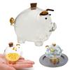 Cute Transparent Piggy Bank Glass Ornaments Golden Bean Storage, Animal Pig Money Saving Box Coin Box To Help Budget And Save