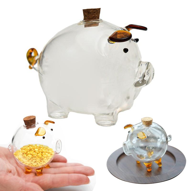 Cute Transparent Piggy Bank Glass Ornaments Golden Bean Storage, Animal Pig Money Saving Box Coin Box To Help Budget And Save