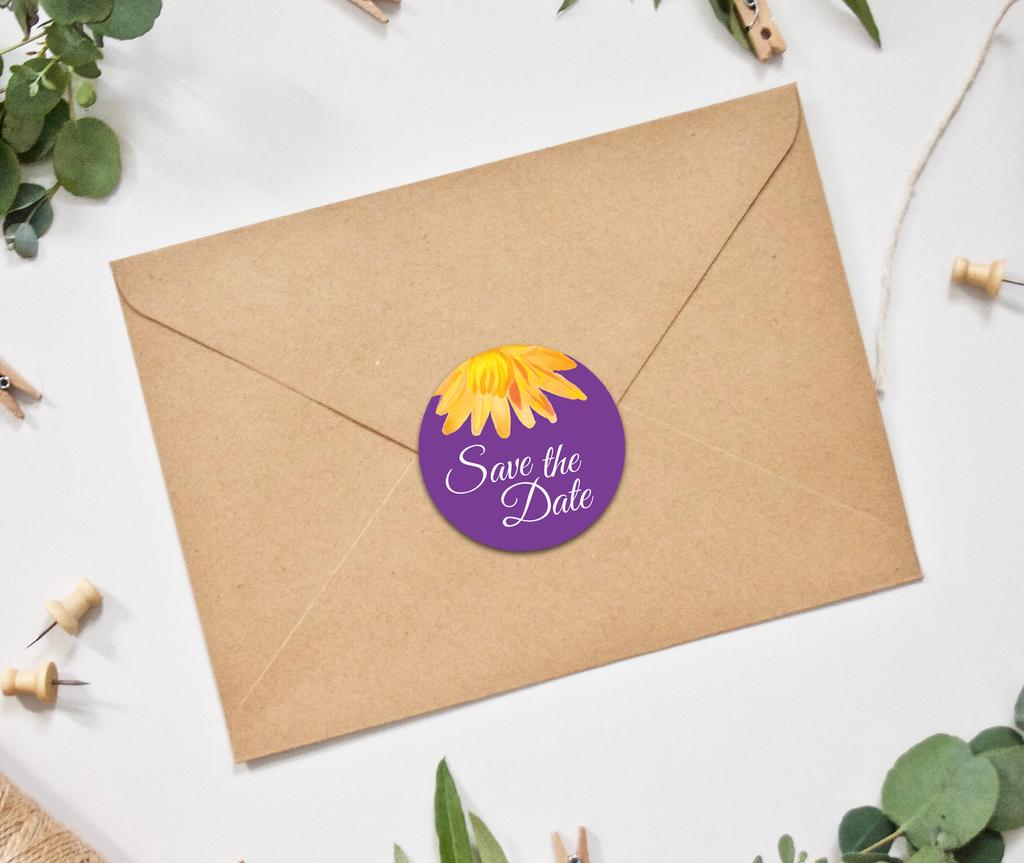 Darling Souvenir 45 Pcs Round Envelope Seal Black Aster Flower Save The Date Stickers DIY-1.6