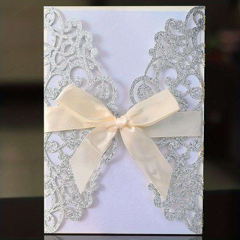 10 Stück Glitzer Einladungskarte mit Band Grußkarten Hochzeit Mariage Einladung Party Taufe Bar Mitzwa Party Dekoration