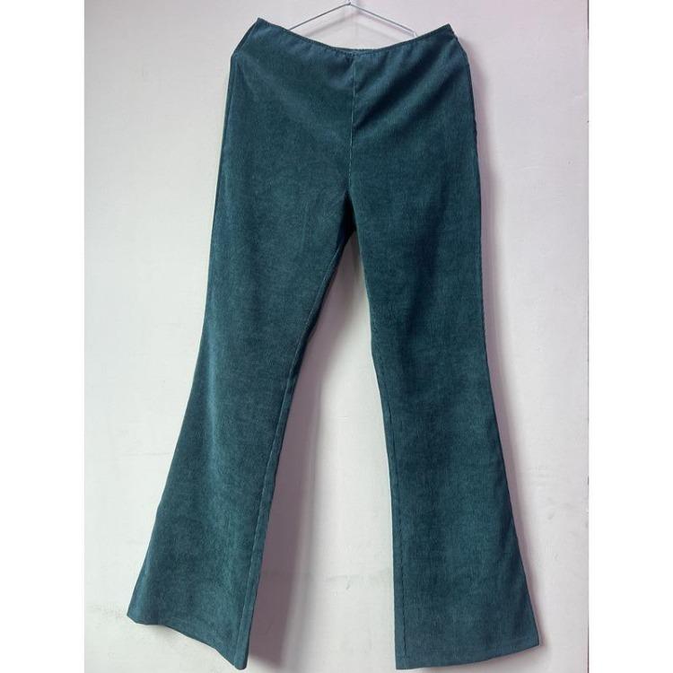 Spring and Autumn Women Plus Size Corduroy High Waist Solid Color Slim Micro Flare Pants Elastic Waist Casual Pants