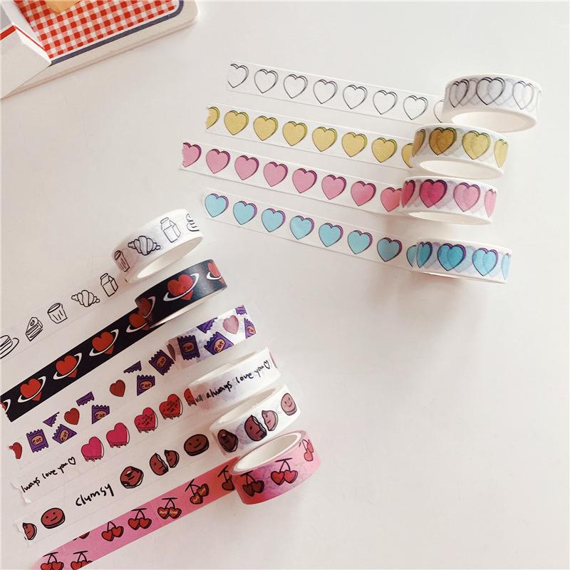 5m Washi Tape Heart Cake Pattern Black White Decorative Paper Tape for Journaling Sealing Stickers Stationery Ins Style