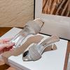 2025 summer new sandals thin heel rhinestone outer wear women sandals half drag poplar forest word with high heels women