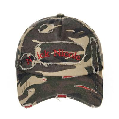 NICK&NICOLE DESTROYED CAMO LOGO BALL cap_KHAKI RED