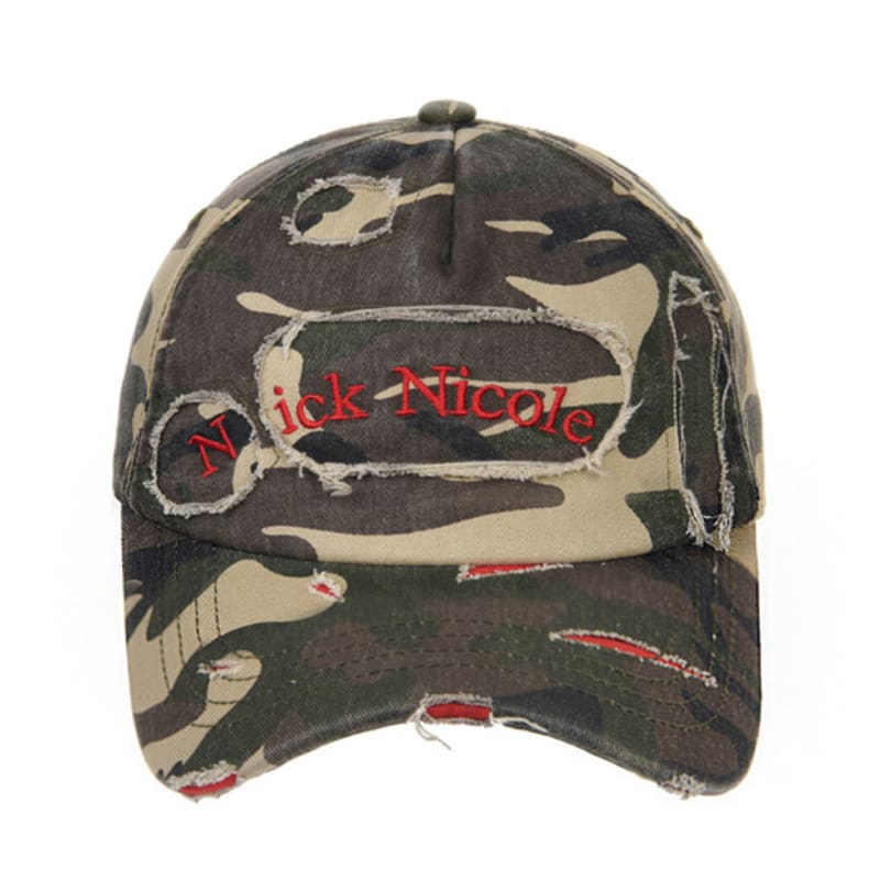 

NICK&NICOLE DESTROYED CAMO LOGO BALL cap_KHAKI RED FREE