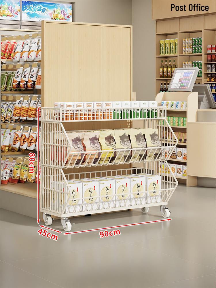 Multi-Layer Snack Display Rack with Wheels for Supermarket or Convenience Store