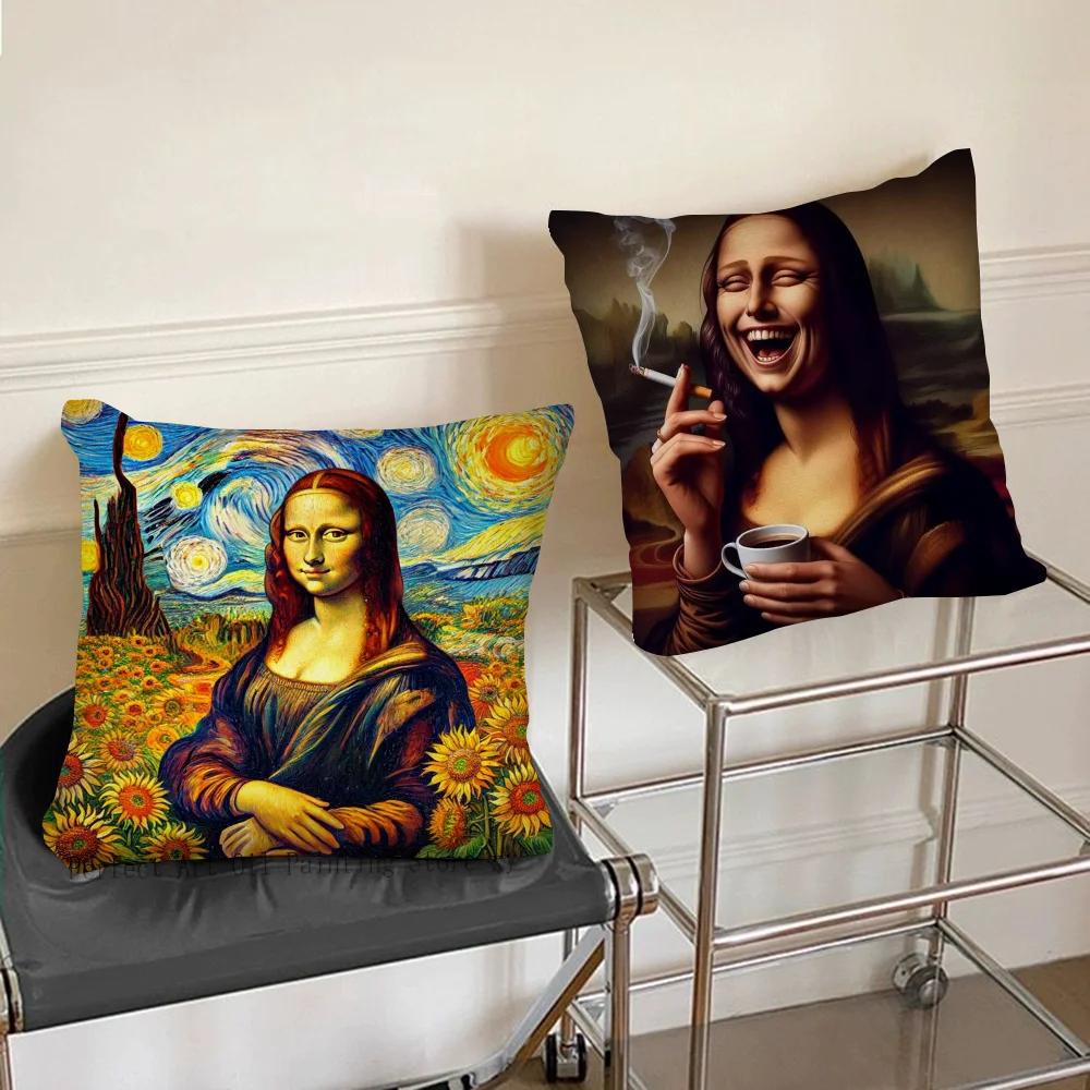 1pc Abstract Van Gogh And Friends Mona Lisa Pillow Case Square Bedroom Sofa Leisure Comfort Cushion Car Living Home Decoration
