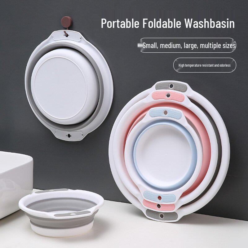 Foldable Portable Washbasin: Ideal for Dorm, Travel, Laundry, Face Washing - Durable, Round, Thick Plastic