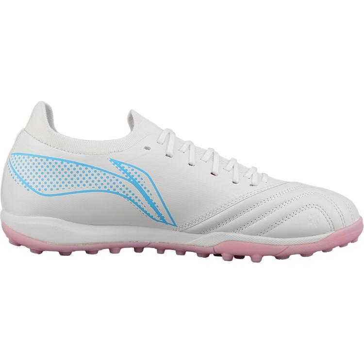Li Ning TF Turf Firm Ground Cushioning, Wear Resistant Soccer Shoes Men's White Pink Blue YSTV0331