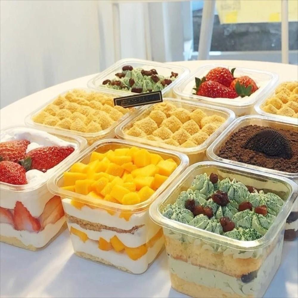 50Pcs Disposable Mousse Dessert Box With Lid Square Acrylic Food Cake Cup Clear Plastic Cups  Cookie