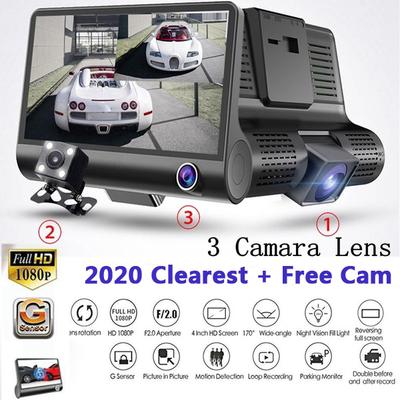 4 Inch 3 Lens Camera HD 1080P Vehicle Car DVR Dash Cam Three-way Video Recorder Rearview Camera G-sensor