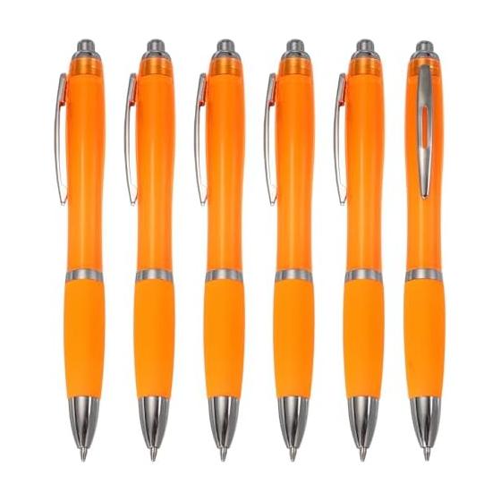 PATIKIL Knockable Ballpoint Pens, Set of 6, 1.0mm Black Ink, Rubber Grip, for Business, Office, Classes, Events, Orange