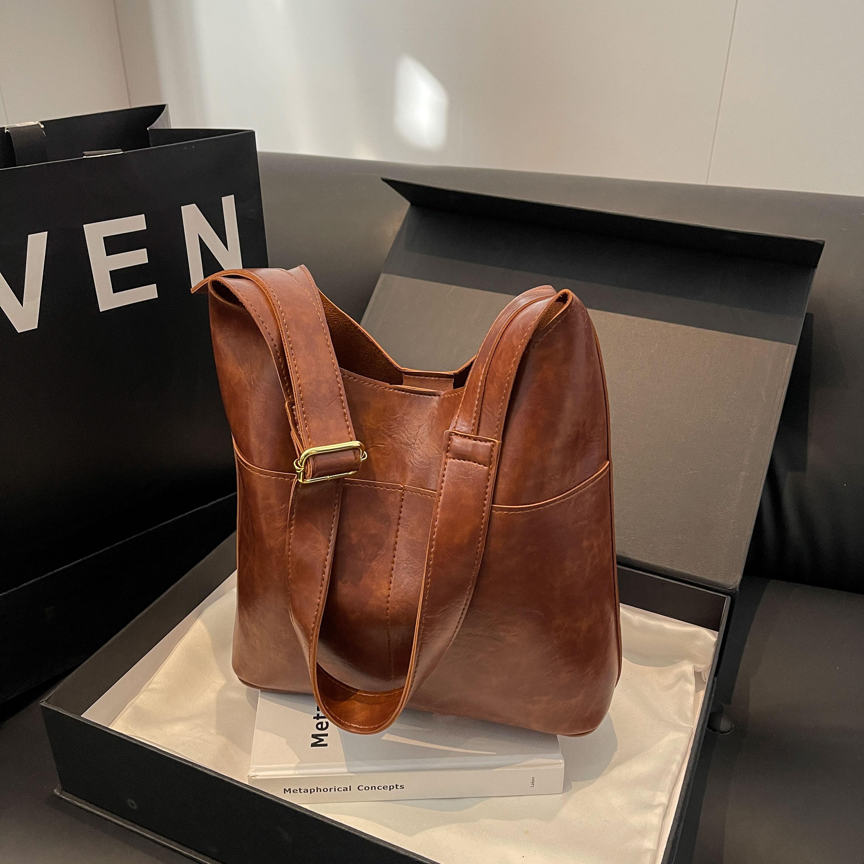 

Новая модная женская трендовая однотонная сумка-тоут из искусственной кожи с автомобильным швом на одно плечо