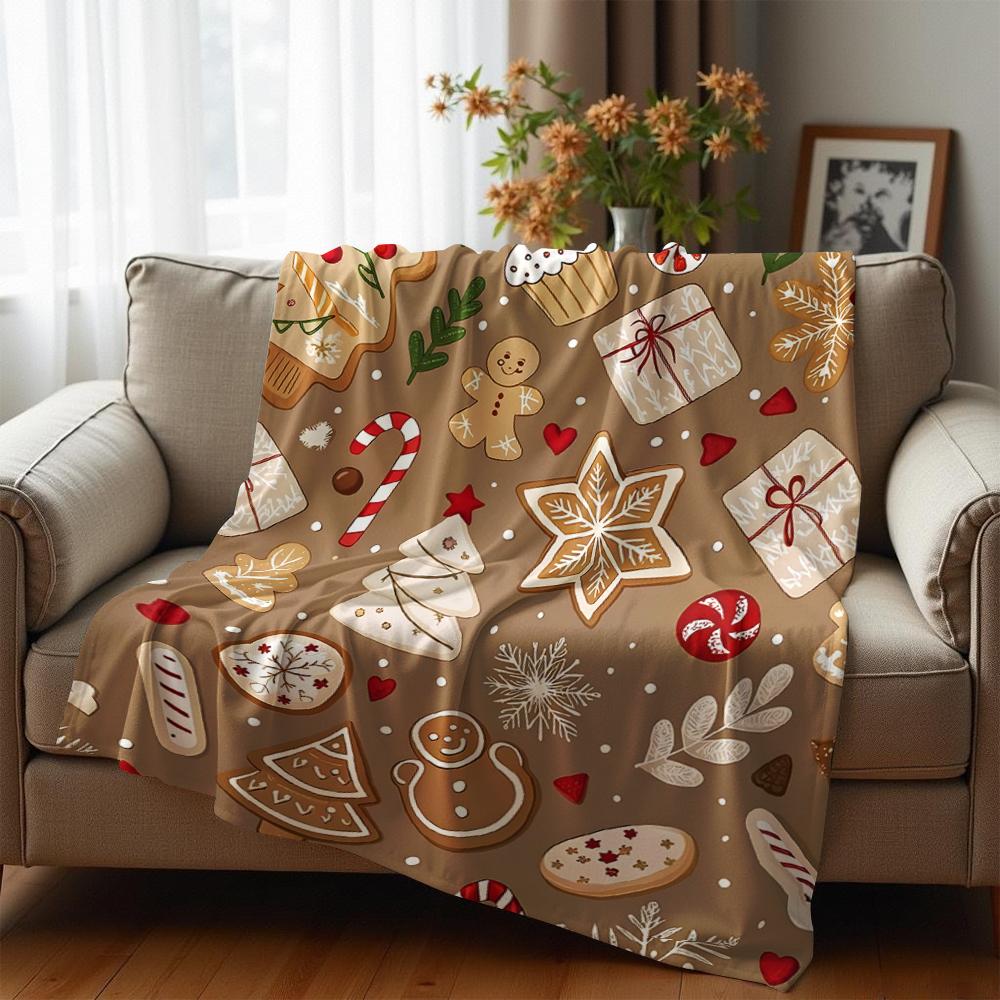Neutral Vintage Xmas Cookie Soft Flannel Blanket Breathable Warm Throw for Office Car Sofa Kids Room Birthday Xmas Gift