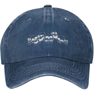 Skull Skulls Black Distressed Adjustable Washed Denim Low Profile Mens Dad Trucker Hat Baseball Ball Cap for Men
