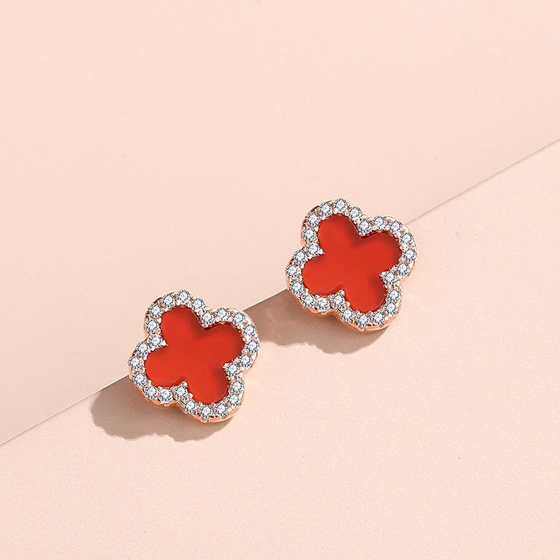 Agate Four-leaf Clover Stud Earrings for Women Simple Trendy Fashionable and Versatile 925 silver