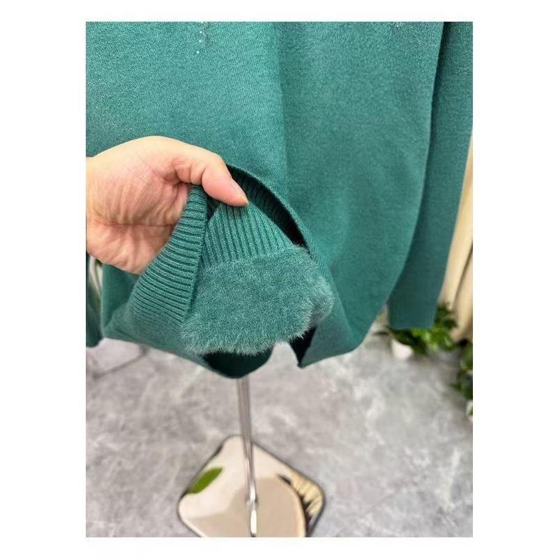 Winter Wear Velvet Thickened Sweater Middle-aged Derly Loose Fashionable Half Turtleneck Warm Bottoming Shirt Tops for Women