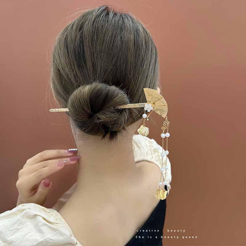 Four Seasons Chinese Tassel Hairpin: Ancient Style Hanfu with Fresh Pearl and Jiangnan Classical Cheongsam Hair Accessory