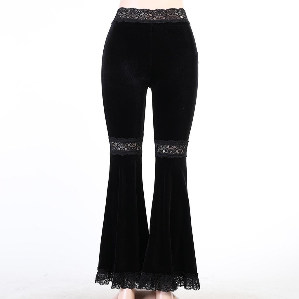 Women Fashion Pants Gothic Paneled Lace Wide-leg Pants Long Pants
