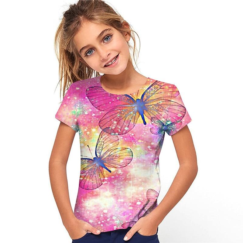 

Girls 3D Animal Butterfly T shirt Short Sleeve 3D Print Summer Spring Active Fashion Cute Polyester Kids 3-12 Years Outdoor Daily Regular Fit 110cm