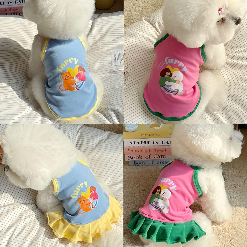 T-Shirt Thin Strap Dogs Vest Printed Design Cute Style Puppy Camisole Breathable Soft Small Dog Cat Dress Puppy