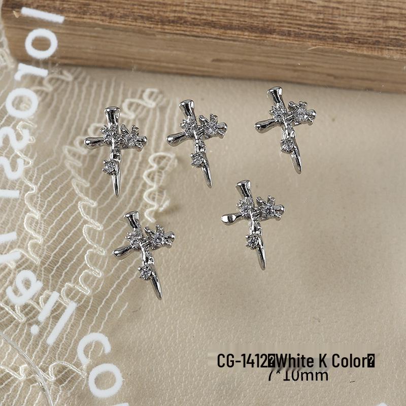 Luxury Zirconia Rhinestone Cross Nail Art Decorations - Dark Retro Style Press-on Nails